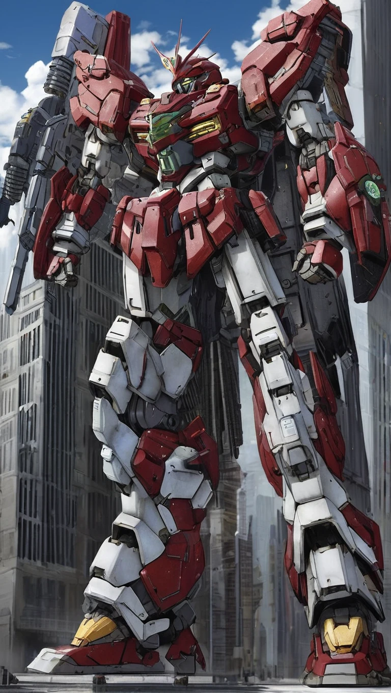 Mechanical Robot, No humans, (Mech Armor:1.5), Full Armor, (Gray silver color scheme:1.2),Sparkling blue eyes, blue sky, city, (whole body:1.2),Clenched hands,mecha musume, Machinery Parts, Robot Joints, (Giant Shield:1.2),Highest quality, masterpiece, Very detailed, Very detailed,(Ready for battle:1.2),(Strong posture:1.3),(Detailed eye depiction:1.2),(Huge mechanical weapon:1.3),(Detailed armor description:1.2),(Detailed description of the shield:1.2),(Detailed weapon description:1.2),(Huge machine gun:1.2), (have guns and weapons :1.3)  