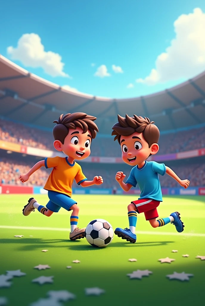 A cartoon of a 2 male teenager appeared on television. Soccer 