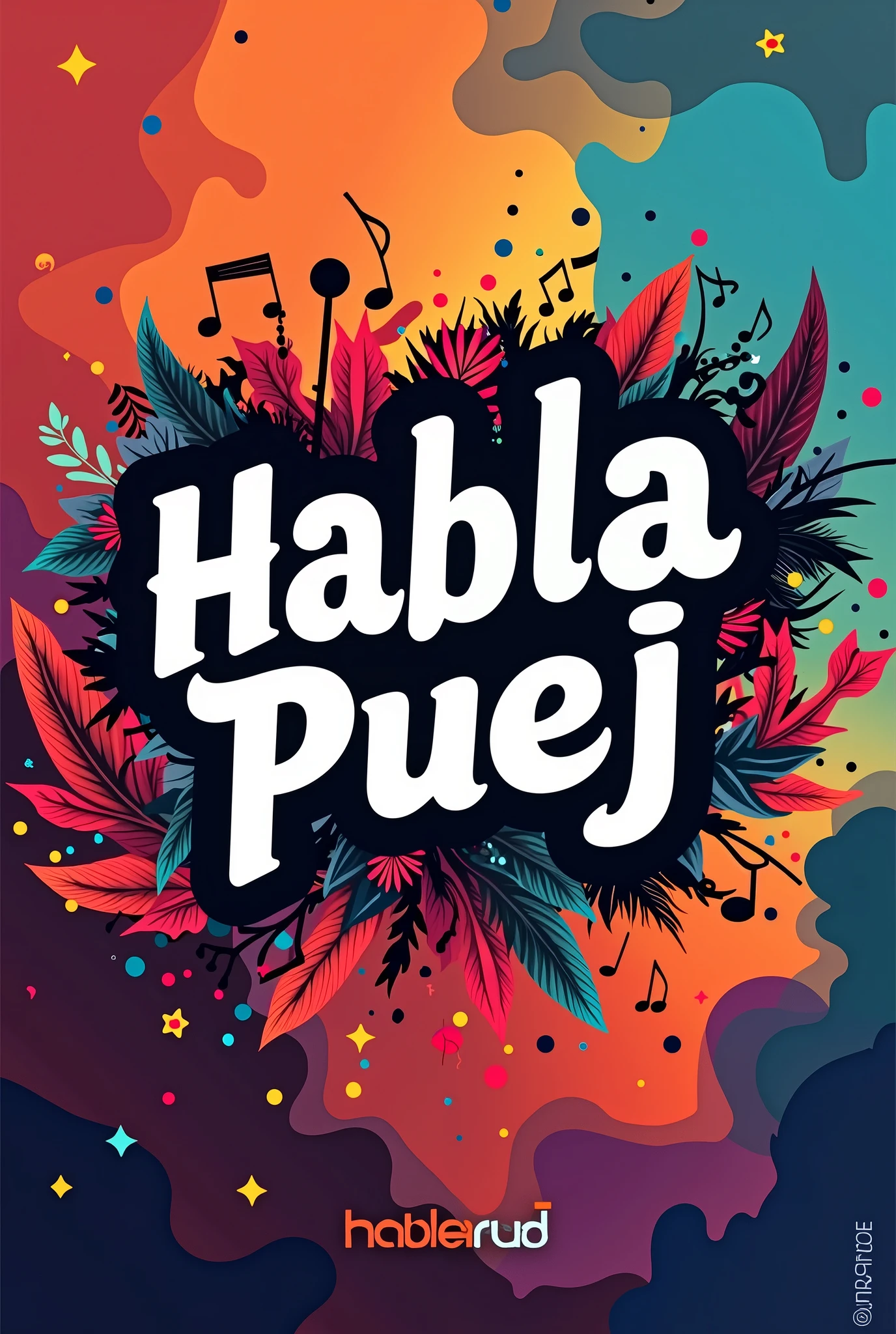 Create a logo for a podcast called Habla Puej The main theme of the podcast is music, Reactions, Interviews with guests from the music world and the interviewers are famous singers from Santa Cruz Bolivia