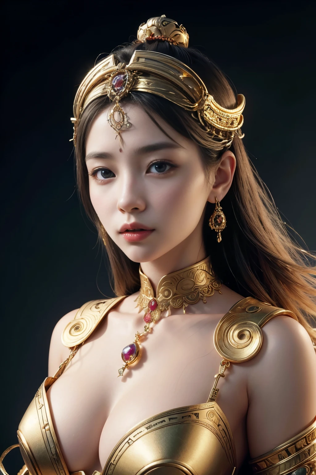 (high quality), (masterpiece), (detailed), 8K, Hyper-realistic portrait of a Japanese girl, (ancient totem1.2) gold accents, (delicate features1.2) on her upper body, (soft gold1.2) hues, (intricate details1.2) on her kimono, (realistic skin texture1.2), (subtle lighting1.2) emphasizes her gentle features, (traditional1.2) Japanese attire, (gold1.2) accents, (upper body1.2) focus, (hyper-realistic1.2) style, (serene1.2) atmosphere, (mystical1.2) aura, (highly detailed1.2) art, (best quality1.2), (masterpiece1.2), (detailed1.2), 8K, (Japanese1.2) culture, (ancient1.2) mythology, (gold1.2) accents, (upper body1.2) focus, (hyper-realistic1.2) style, (traditional1.2) elements, (mystical1.2) aura, (highly detailed1.2) art.