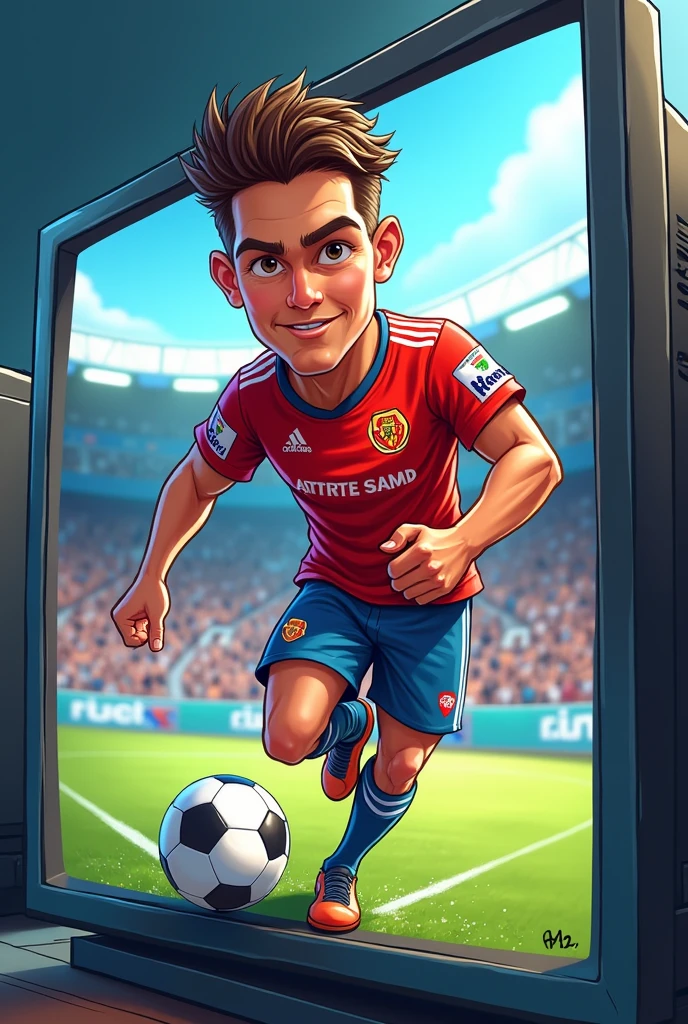 A cartoon of a footballer appeared on television