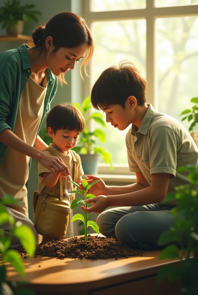 A teacher watering the plant that plant become a successful person