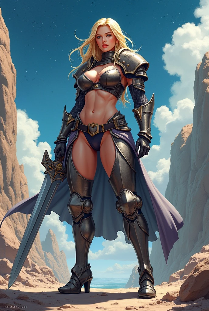 female knight、Abdominal muscles、Big Breasts、Full Body、Standing、(anime)、Rock 'n' roll、Star