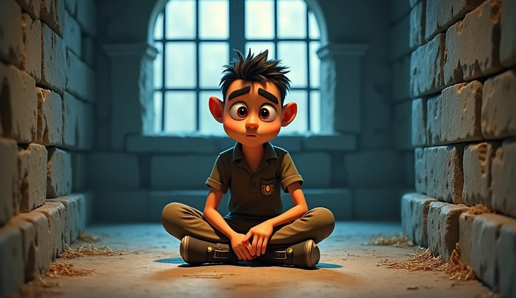 Wazir is sitting in the jail 3D cartoon