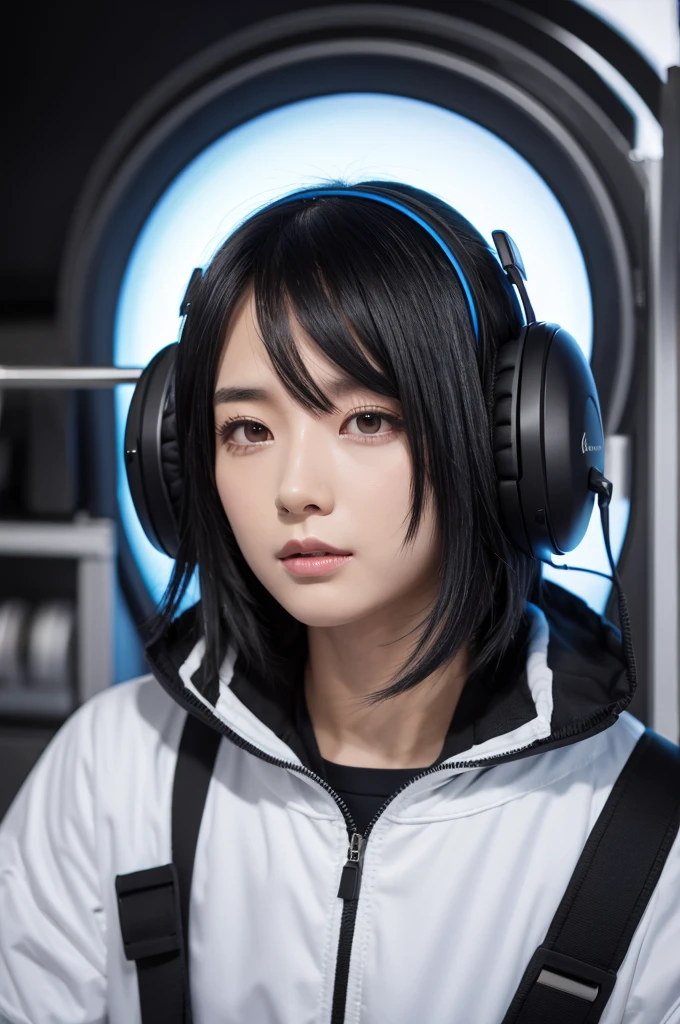 Black hair mash　male　Headphones　Streamer 8K