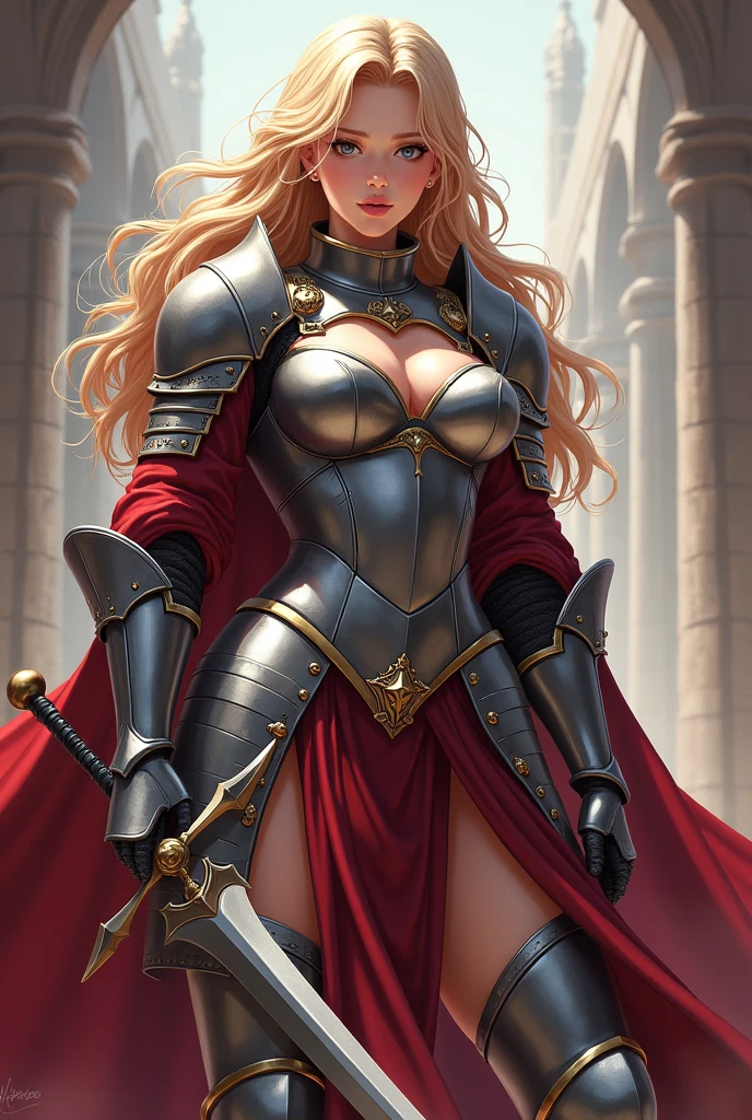 female knight、Abdominal muscles、Big Breasts、Full Body、Standing、(((anime)))、((Medieval costume))