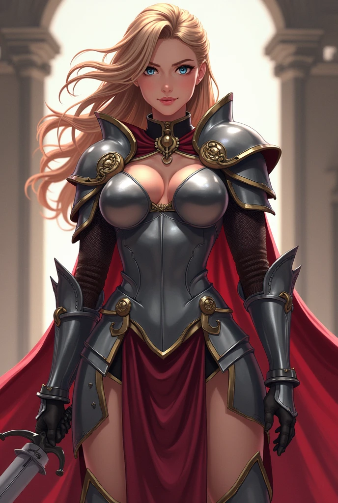 ((best quality)), ((masterpiece)), (detailed), Midjourney Style, close-up, robot, red eyes, concept art, digital art, dark fantasy, inspired by berserk anime, chubby knight girl