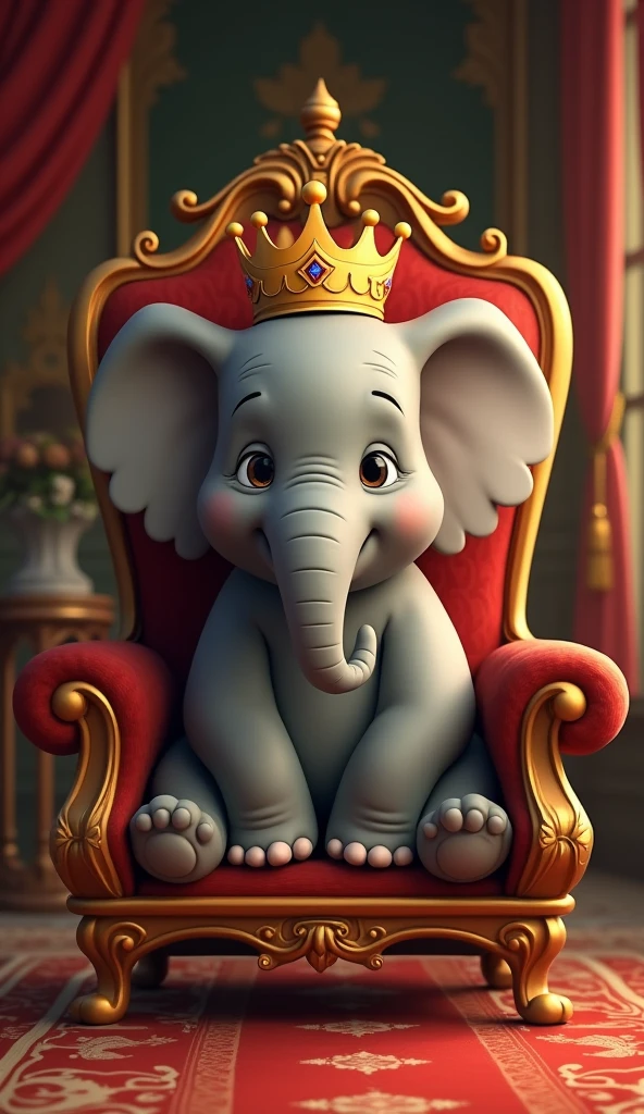 Babar king photo animated sitting on chair with Crown on head