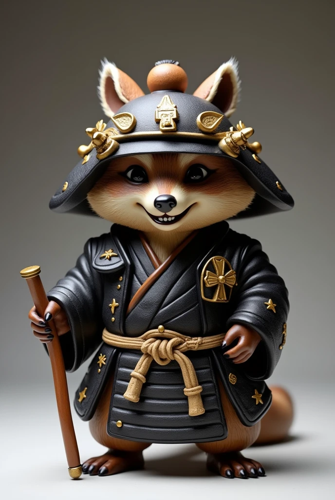 There is a figurine of a man wearing a hat and holding a cane.。, Anthropomorphic raccoon dog, Black raccoon figurine, Black Tanuki Samurai, Satoru Gojo, Paul Lun, umanosuke iida, Japanese God, Shui Mohua, Laughing Raccoon, Ceramic Toy Figures, Japanese mascot, Inspired by the second generation Hideichicho, Kumamoto