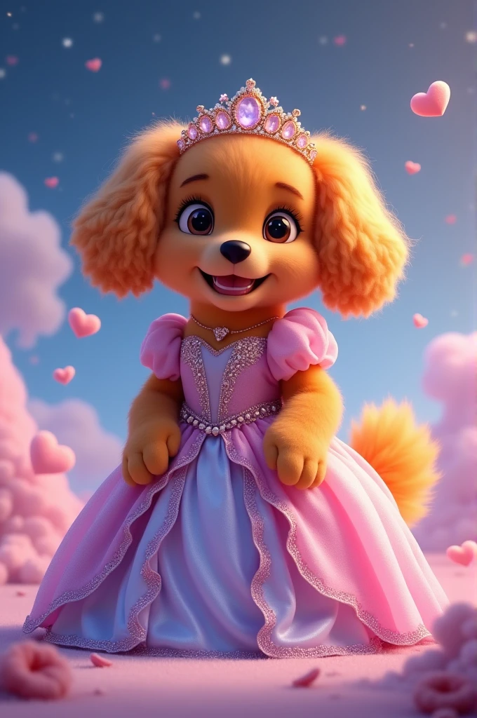 Orange dog dressed as a princess 