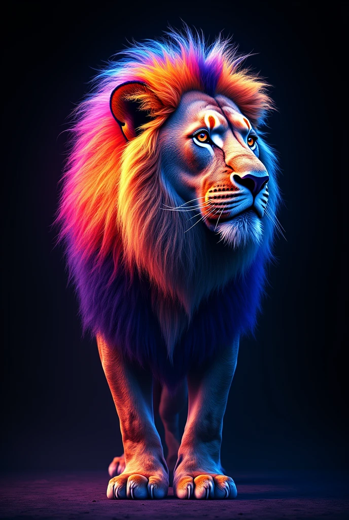 Black background and lion is colorful