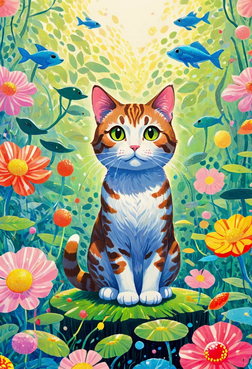 There is a cat in the picture,上面有波point图案, A detailed painting by Fiona Rae, flickr, Toyism, Lisa Frank & Murase Sho, point, Maxim Sukarev, : Jay Farrell Art, Josh Slytherin Art, 白色带黑色pointpoint, Animal Painting, Hayao Miyazaki