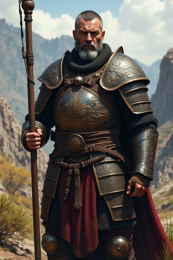 Bashkir warrior man in RPG style chain mail armor
