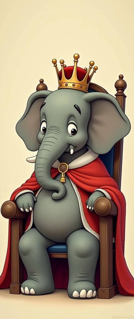 Babar sitting on chair with Crown on head