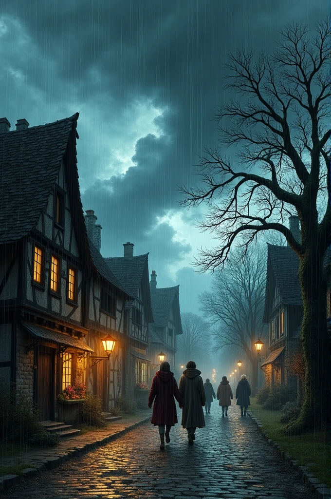 Stormy weather in a village