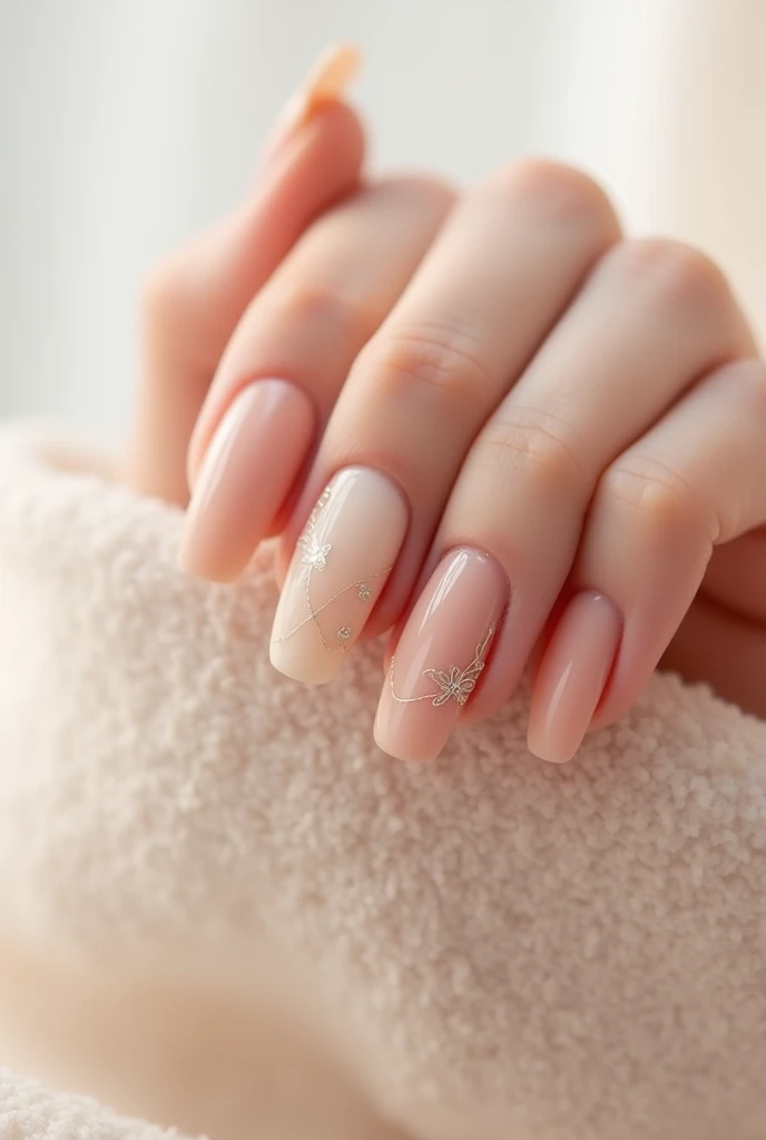 A decorated gel polish in nude tones