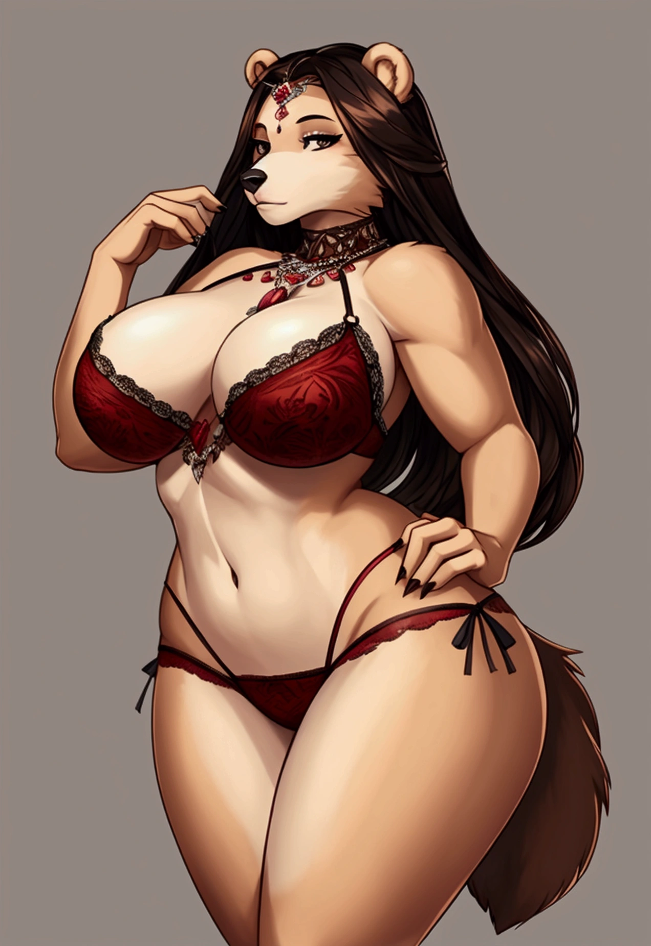 Female Furry Bear Anthro, perfectbody, large breasted, female thighs, sultry body