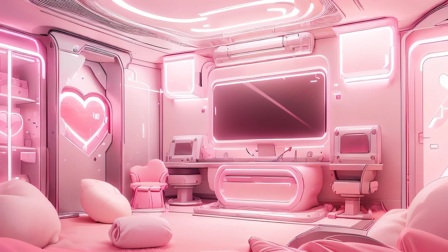 pink and white gaming room, kawaii streaming room, ((no human, no people)), background