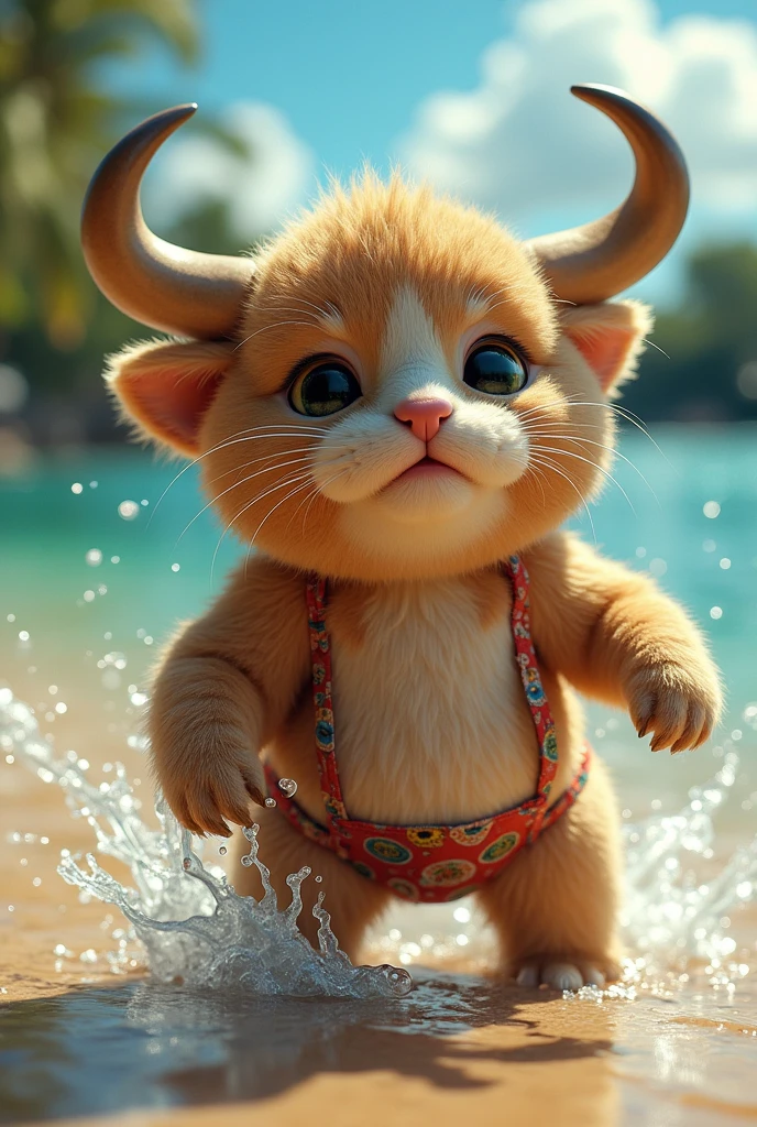 Un chat avec une tete de taureau en maillot de bain pour garçon