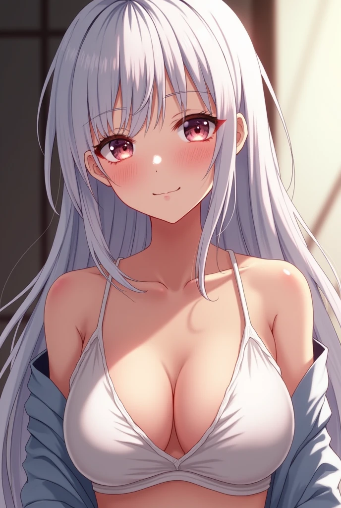 Hot anime girl with white hair looks like in her 24s and is neked exposed breasts exposed vagina would up nobara

