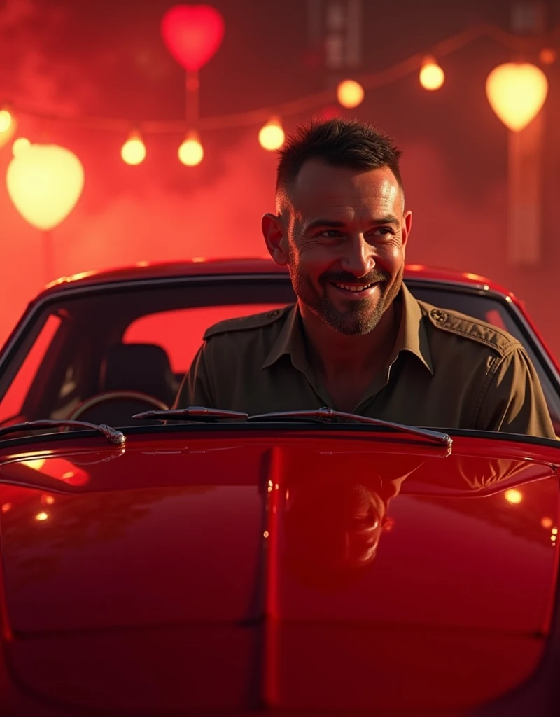JGV wishes a happy father crew cut hair 's day with a red car , red atmosphere