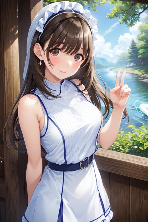 anegasaki nene、Shiny brown hair, short hair, (Beautiful brown eyes、Sparkling eyes, Fine grain)、smile、Ultra-detailed eyes、Highly detailed face, Highly detailed eyes,Cowboy Shot、




young woman、smile、((White horseshoe headband、Straight Long Hair))、blush、((masterpiece、High resolution、16K))、((Sleeveless white knit mini dress))、(Very close:1.5)、Fountain Square、Forest Park、()、((Wave your hand))