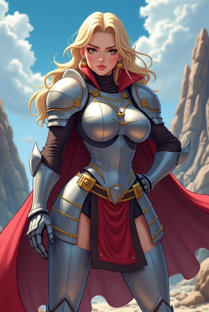 (Big Tits)、Female Knight Fighter Type Female、Abdominal Tights、Full body standing、(((Cartoon Anime)))