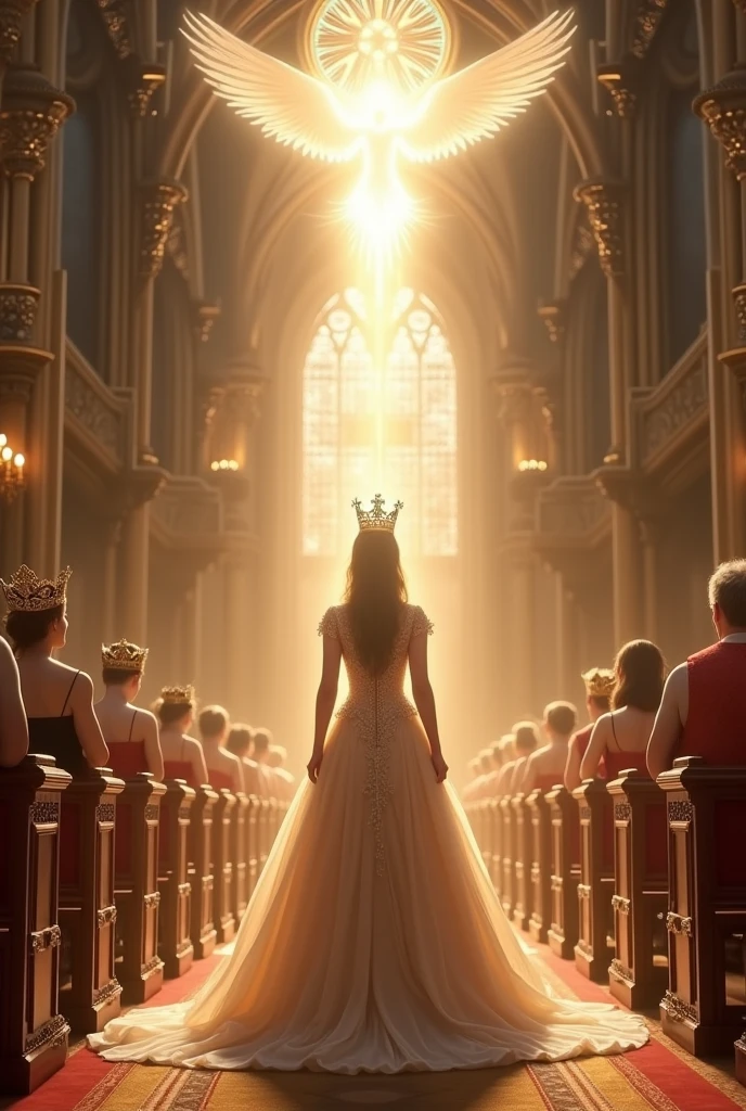 Princess being crowned by the hands of the Lord God himself in a royal church