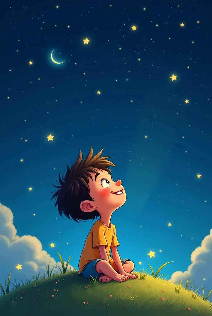 Cartoon of a boy looking at the stars