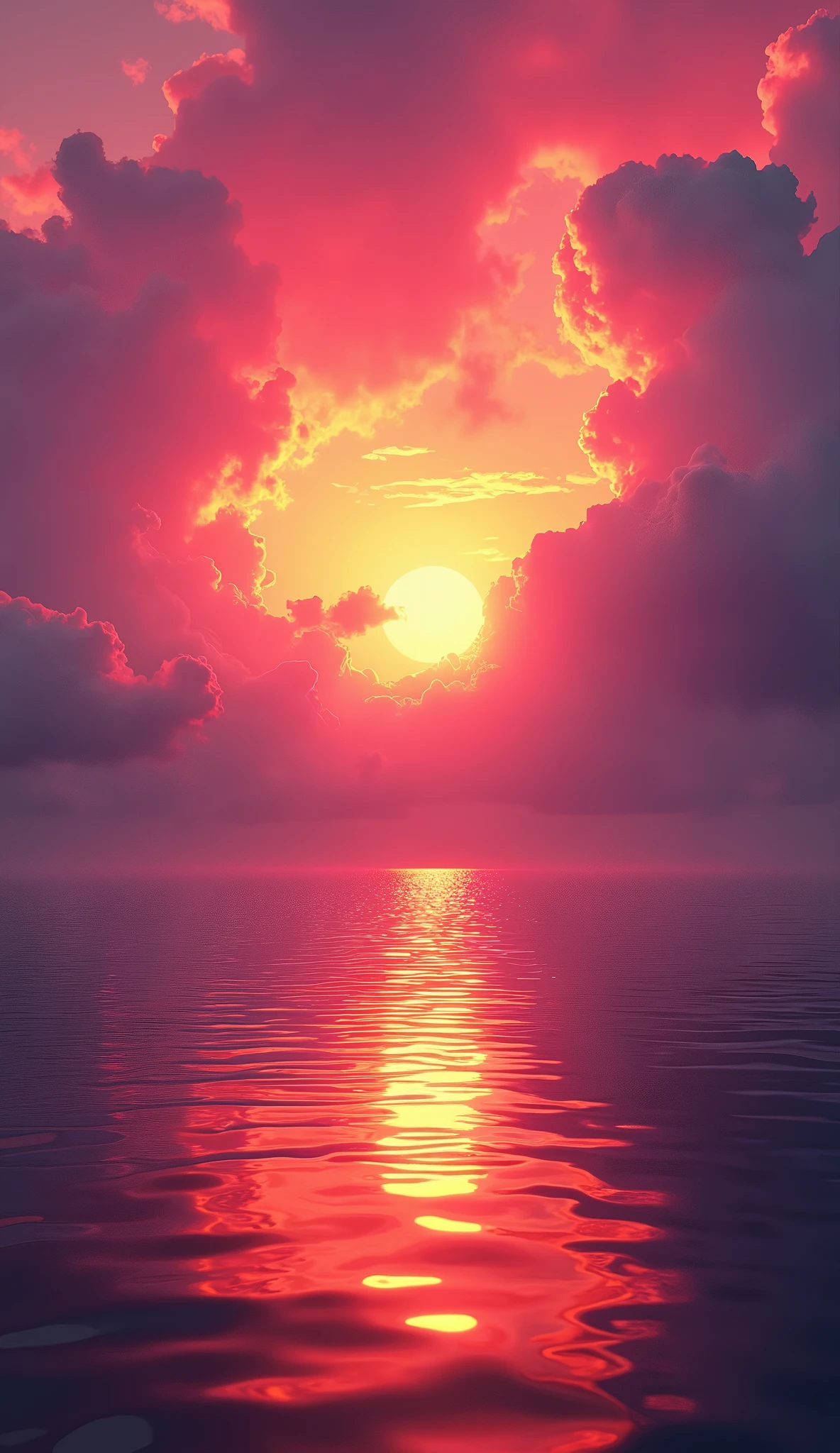 ((Masterpiece))((beautiful))((realistic))the red fire of the Oren pink sun on yellow liquid pink thunder,size 4MB