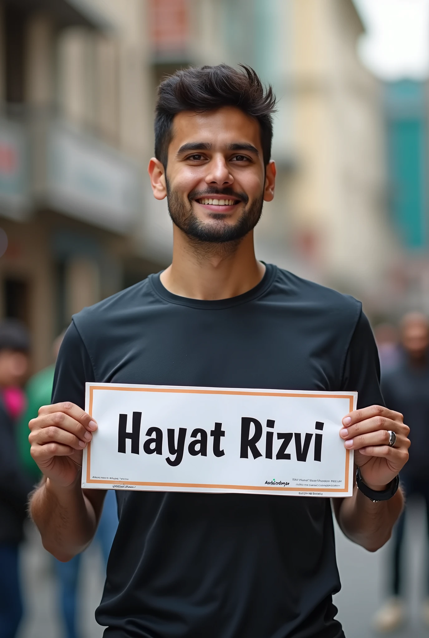 My photo with hand me hayat rizvi ka banner leke