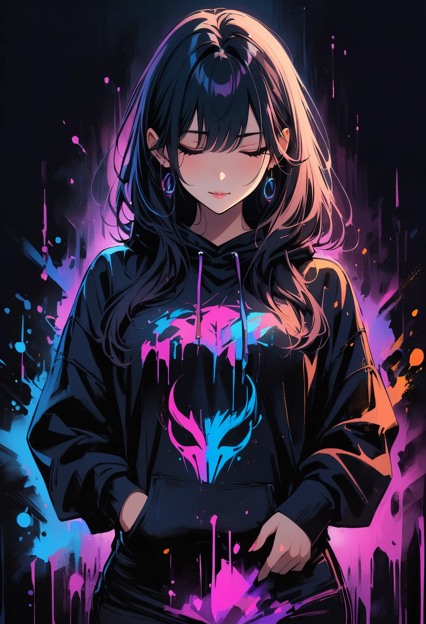 (masterpiece, best quality:1.2), Black Light Art,1 girl, Solitary