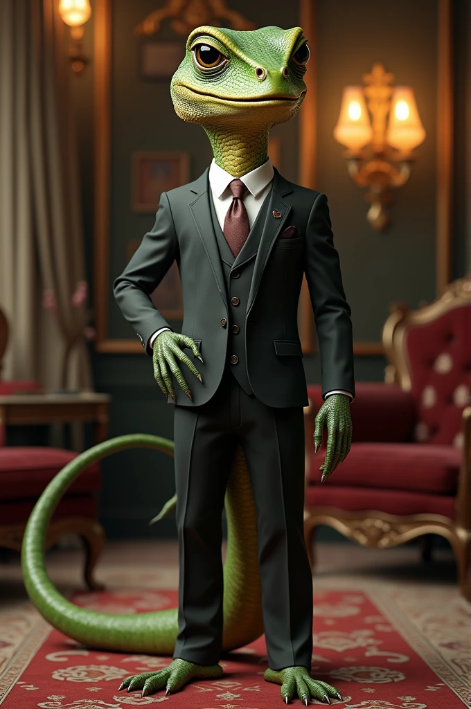 Create an image of a lizard in a suit