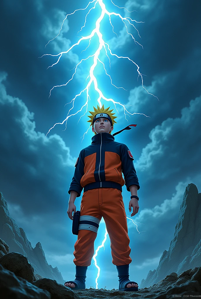 Naruto with dark sky with blue lightning