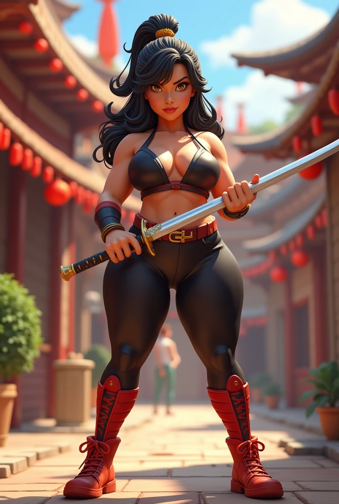 (((Big Tits)))、Swordswoman Fighting type Female、Abdominal Tights、Full body standing、(Pixar films:1.8)、anime