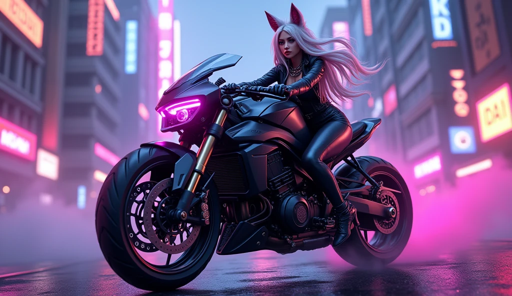 k/da_ahri, 1girl, ahri (league of legends), riding a motorcycle