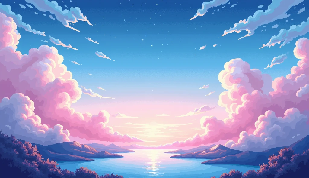 Aesthetic background,vinrant and calm colours, pixelated image,sky with a little slouds and shooting stars,soft lighting
Change the image
A liitle less clouds and no sun
A little less clouds but add small clusters of cloud in some area
Just sky no water bodies
Next
Next