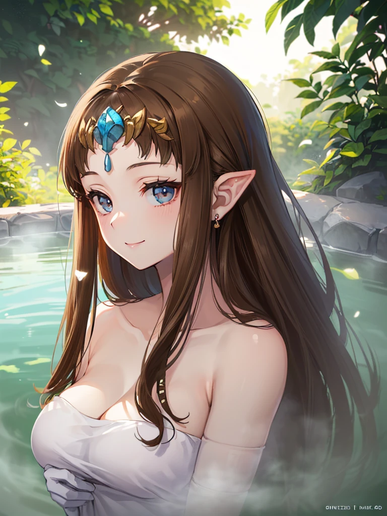 (((Face close-up))),((((Her hair is fluttering))))),(((((Bath towel wrapped around body))))),(((Please place your hand on your chest)))))),((((Upper Body)))),((alone)),((side angle))),Anime art style,masterpiece,(Highest quality), (Super Details),(Very delicate and beautiful),(alone),(Detailed face and eyes),Beautiful eyes like jewels,,(((Mature Woman,Queen))),((1 Queen in a beautiful embroidery )),((crinoline)),,((Straight hair galore,Very long straight hair with plenty of volume,Super long straight hair)),,Cleavage,(bed),length_gloves,Very gorgeous hair accessories、((((front)))),((((Adult Expressions)))),((((Beautiful Face)))),((((dress)))),((smile)),(((Long Hair)))),((((Straight hair)))),((Cleavage)),((((Dark brown hair)))),Princess Zelda,((chest is slightly exposed)), ((Highest quality)),,(Very detailed) ,((((((Portrait of a single person)))))),(((((hot spring))))),Brown Hair,((topless)),, ((Highest quality)), (Very detailed),(()),(((smile))),Nintendo, The Legend of Zelda),,((alone)), ((Highest quality)), (Very detailed), ,