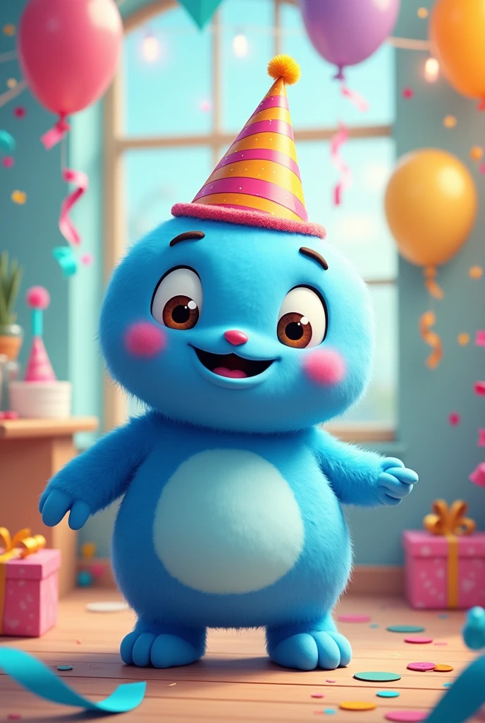 Create a blue mascot from 2 birthday hats