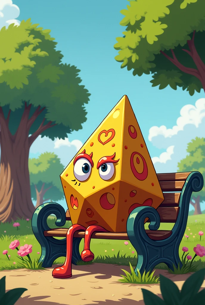 Make a d20 inspired by the game Cuphead and Rayman, he must be sitting on a park bench