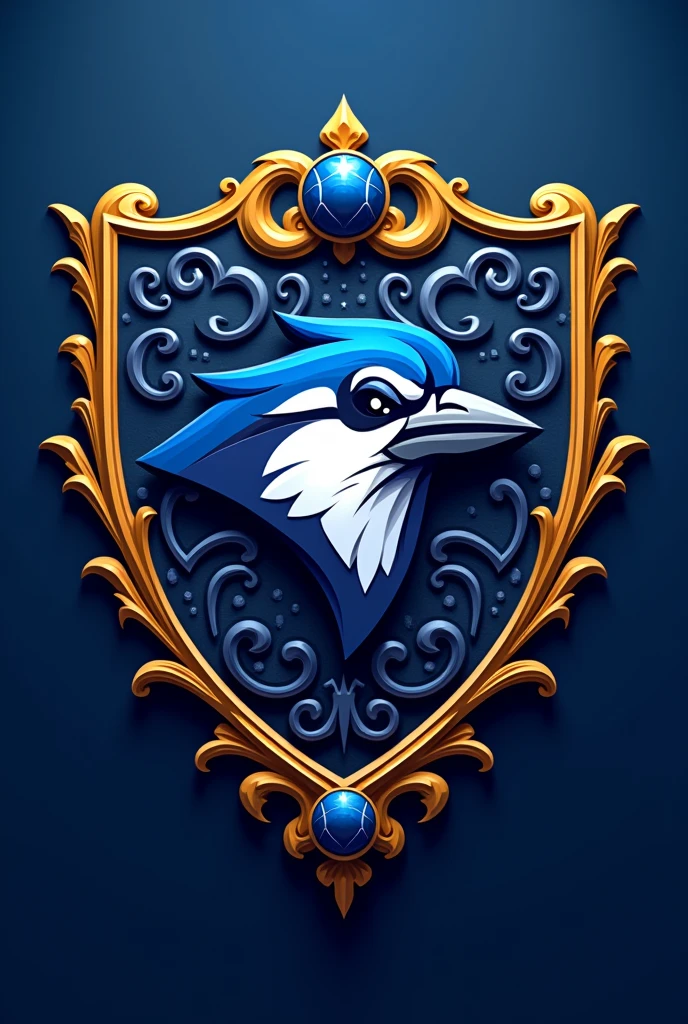 A basketball team crest with a blue jay