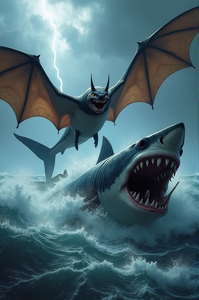 Bat and 7 headed shark