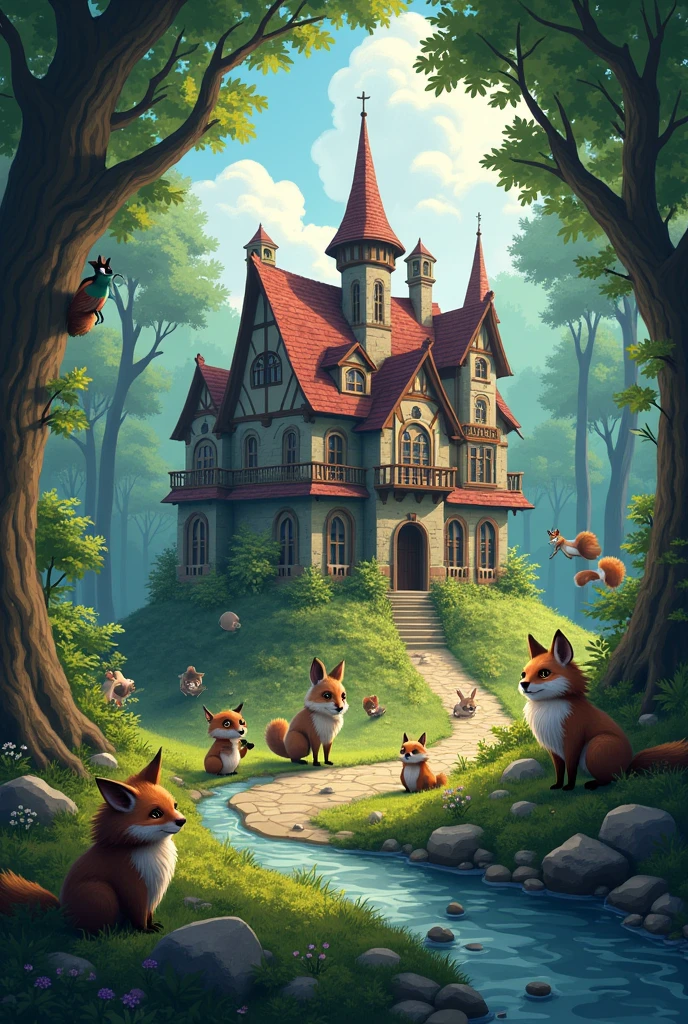 School in Forest animal full around