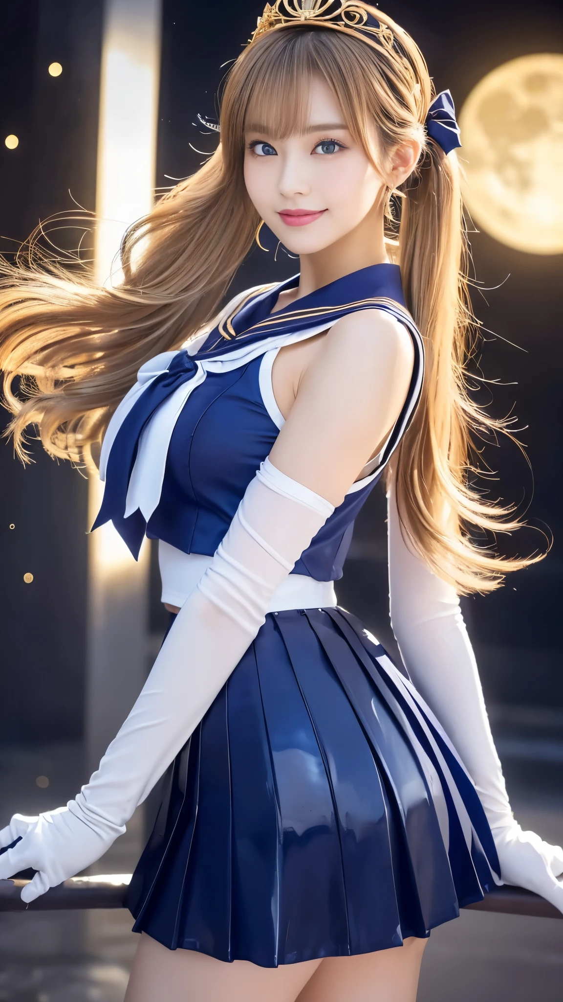 Browsing Caution,Tabletop、full:1.3、stand、8k、。.3d、Realistic、Ultra-microphotography、Highest quality、Wallpapers with extreme details CG Unity 8k、From below、Intricate details、(1 female)、2、(sailor moon:1.6 Super Bishoujo Senshi sailor moon Mer1、Hot Wind of the Underworld,land、Sailor Warrior Uniforms Sailor:1.5、sailor moon:1.5,Eternal sailor moon)、(Incredibly long, light blonde twin tails:1.4、thin and very long straight twin tail blonde, Hair Bun、Hair Bun用の赤い丸い髪飾り)、((Sailor Warrior Uniforms、Sailor collar,Praying Miniskirt:1.5、Glossy pleated mini skirt:1.3、Big red ribbon on chest,,,,,、long white latex gloves,Red gloves on elbows、A gorgeous golden tiara on her forehead、ear nipple ring,Luxury Gold Jewelry))、Extremely thin and fitted high gloss white holographic leather、High gloss white latex high leg swimsuit that shines like oil,(Facial details:1.5、Bright Blue Eyes、Beautifull expression、beautidfull eyes、Iris Contour, Shining Eyes、thin唇:1.5、thin and sharp pale eyebrows,、long and thick eyelash、Double eyelashes、thin, thin and muscular,,,、Small face、Tall and busty、Perfect Proportions、big breasts thin waist、Sexy model posing、Dynamic pose,Visible pores、Captivating smile、Perfect hands:1.5、Octane Rendering、Very dramatic photo、(moonの神性,Space Background、moon明かりの光線、moon、Dynamic Background、Exquisite light and shadow、Dynamic Angle、Detailed Background),Strong natural light、sunlight、Digital single-lens reflex camera、Sharp focus: 1.0、Maximum clarity and sharpness