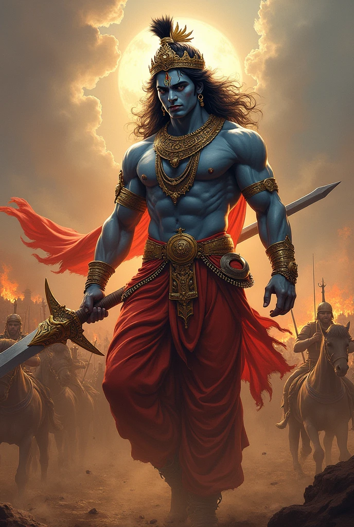 Shree Krishna in Mahabharat as a warrior aggresive look