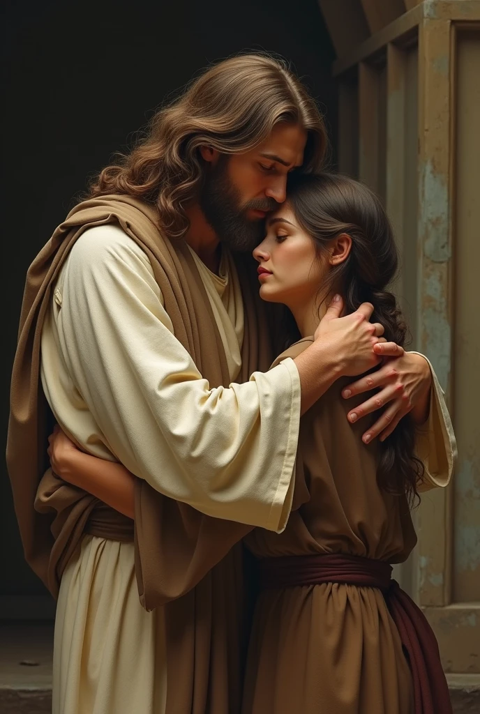 Jesus hug a person and give motivation 
