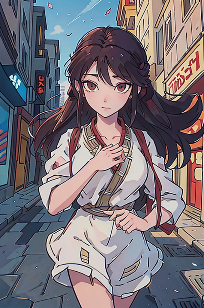 (best-quality:0.8), (best-quality:0.8), perfect anime illustration, extreme closeup portrait of a pretty woman walking through the city