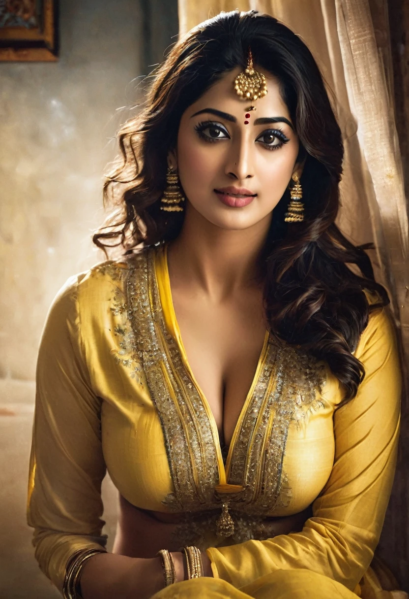 Private Channel
SVIP Time-limited 20% Off Try It Now
SeaArt Bot
Txt2Img
SDXL
17:35:22
Expires in 13 Day(s)
A sensual and alluring depiction of Raai Laxmi look alike busty curvy girl and an unnamed male, in a dimly lit, nighttime bedroom illuminated by a single blue night bulb. Raai Laxmi, dressed in a beautifully embroidered yellow kurta and white leggings, stands in a loving embrace with the handsome, lean man with short black hair, who is shirtless, wearing boxer shorts. Her eyes closed, she gives a seductive and dreamy expression. In the background, the room is shrouded in darkness. Style: Realistic & Detailed. --ar 9:16