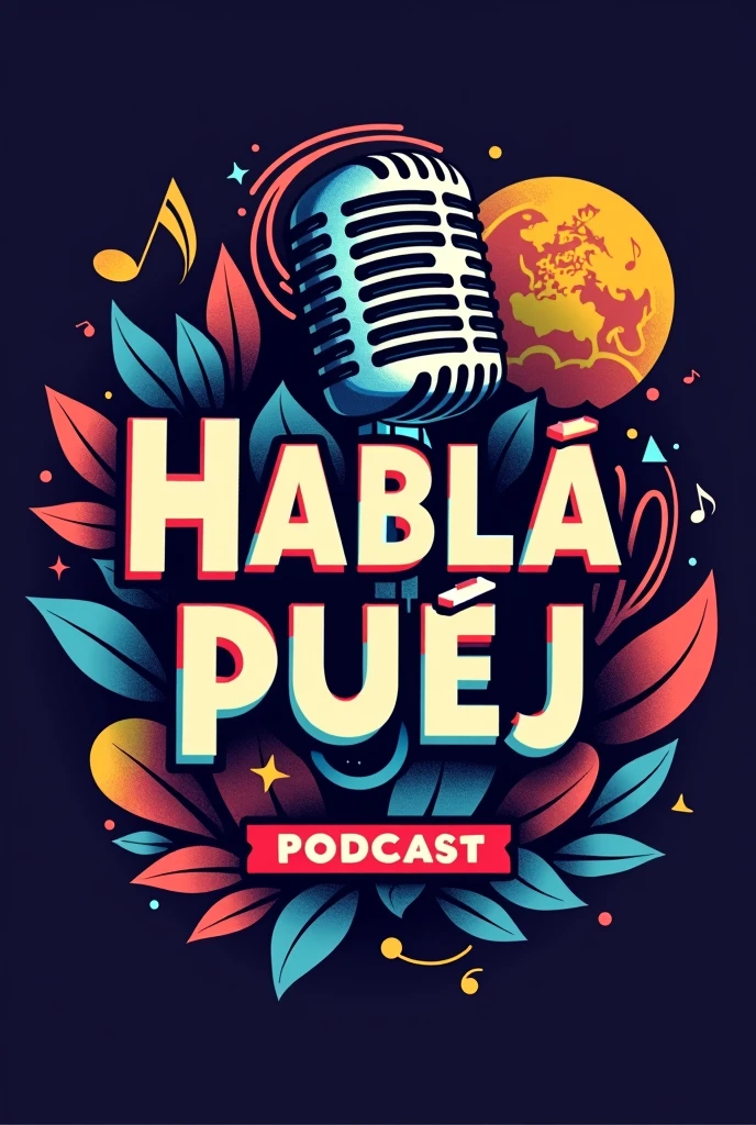 Create a logo for a podcast called Hablá Puej The main theme of the podcast is music, Reactions, Interviews with guests from the music world and the interviewers are famous singers from Santa Cruz Bolivia