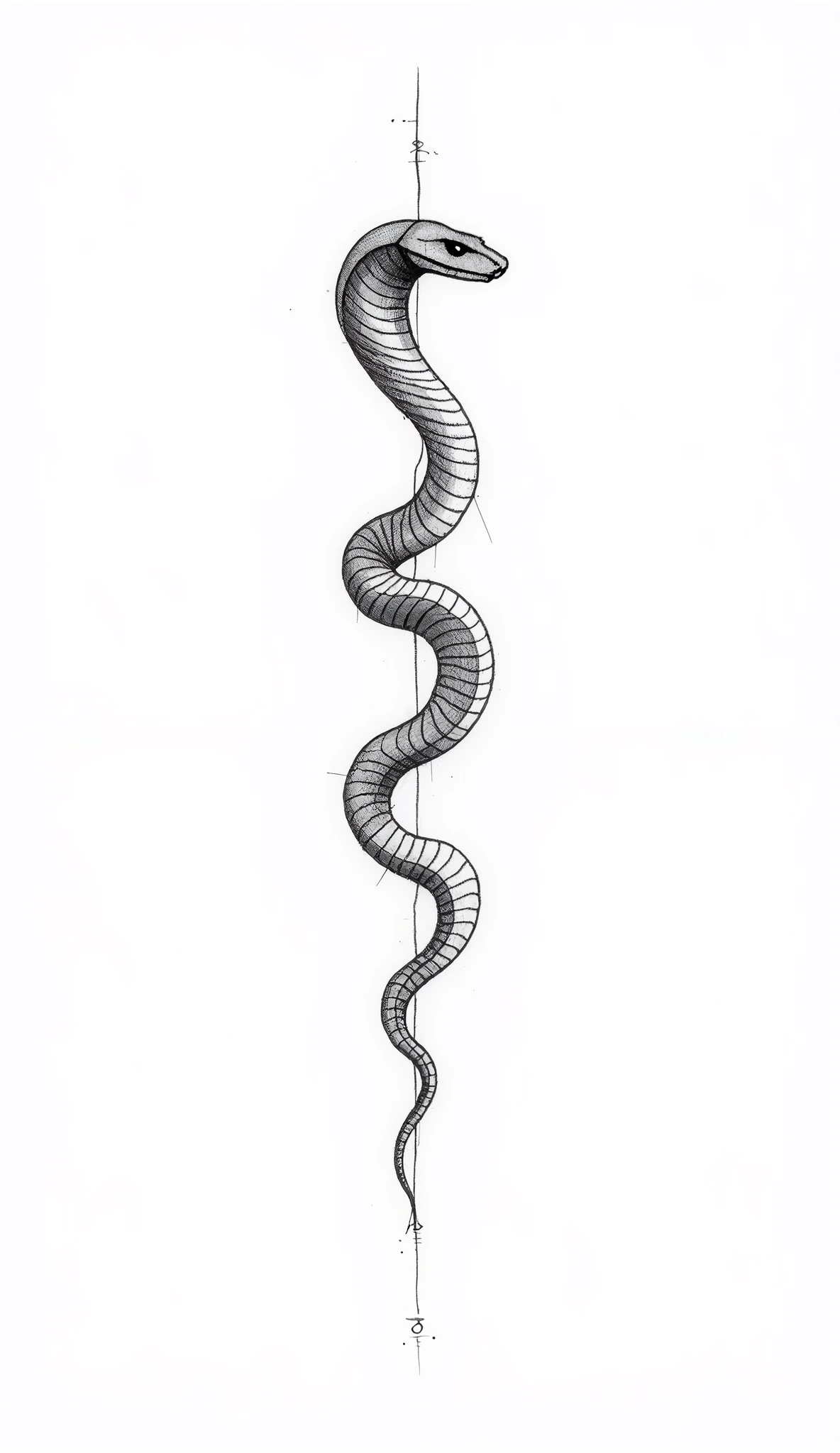 tattoo design, snake, white background, simple background, geometric lines, fine line, complex, drawing style,